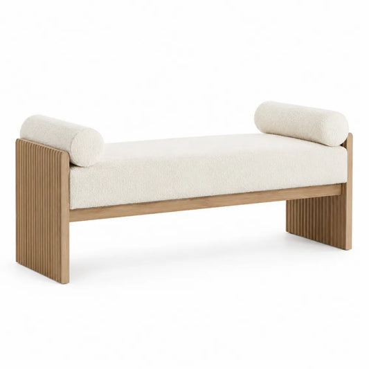 Panca in legno con tessuto in poliestere beige
