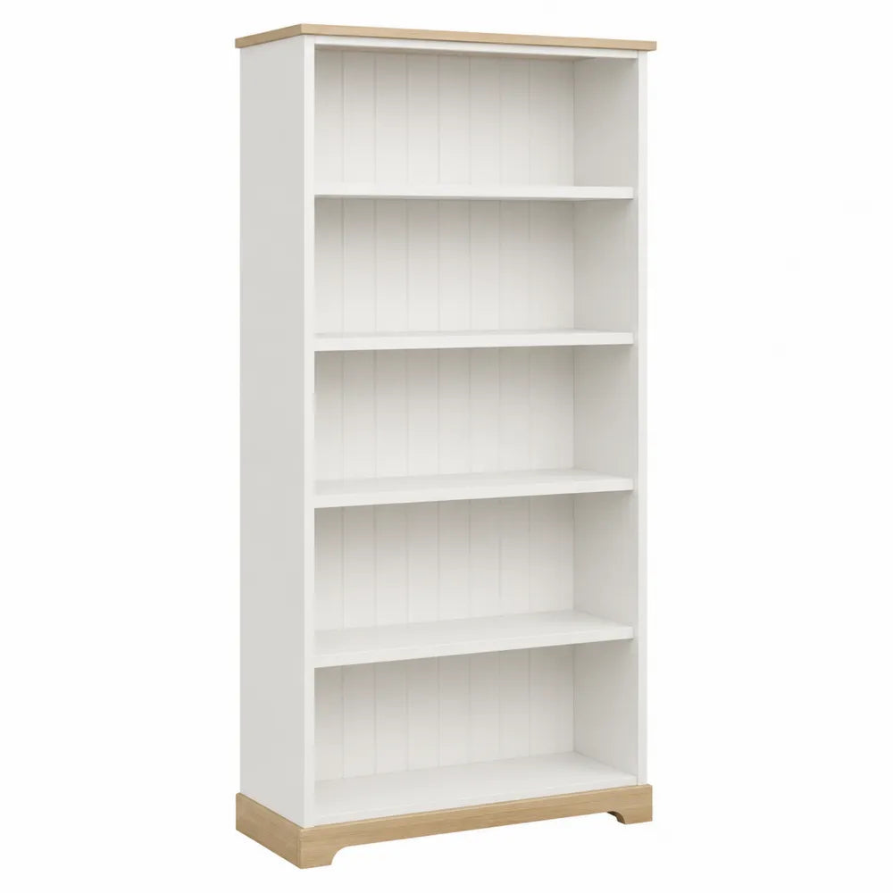 Libreria a 5 Ripiani in Legno MDF Bianco e Rovere 180x80x24 cm