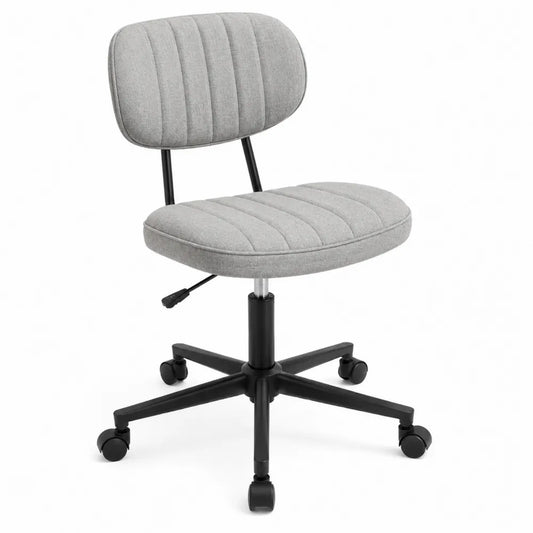 Sedia girevole in tessuto grigio con base in metallo nero