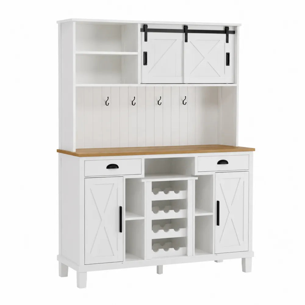Credenza Cucina Bianca con Ripiani e Portavini in Legno