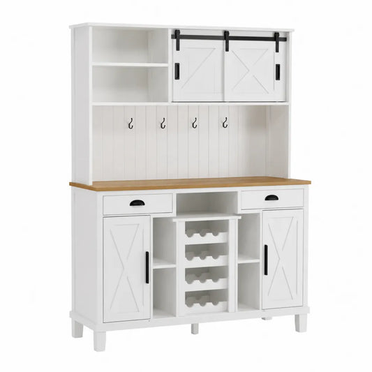 Credenza Cucina Bianca con Ripiani e Portavini in Legno