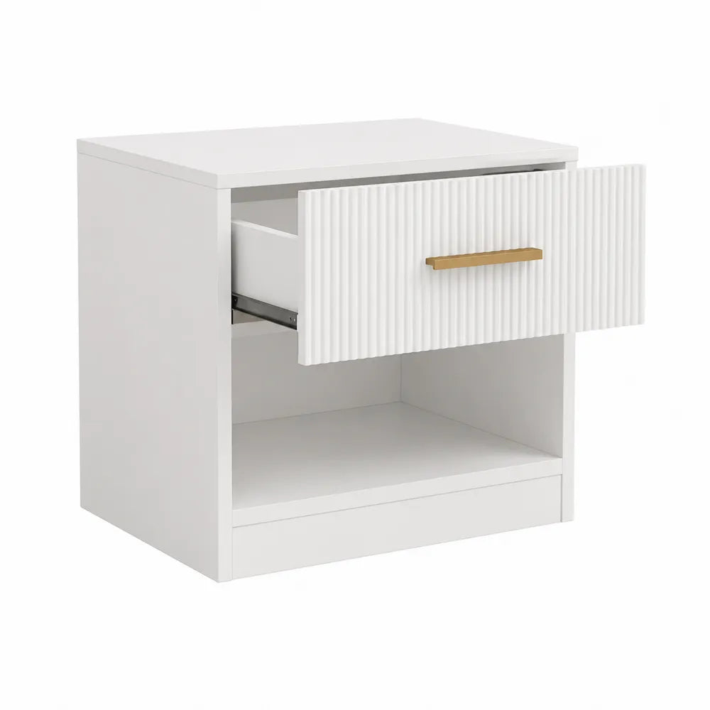 Comodino in MDF bianco con cassetto