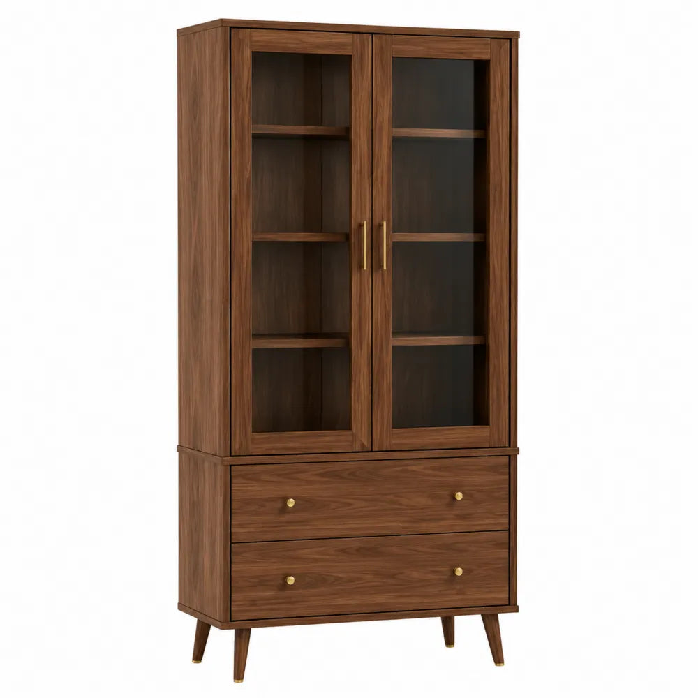 Libreria in Legno di Noce con Vetro Temperato e Cassetti Marrone 180x80x40 cm