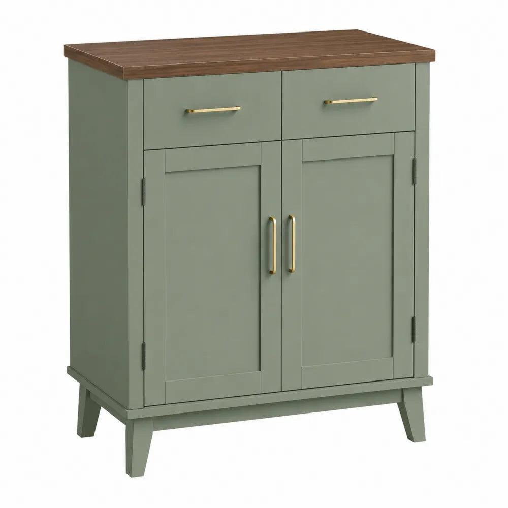 Credenza in MDF verde con piano in legno marrone 90x40x100 cm