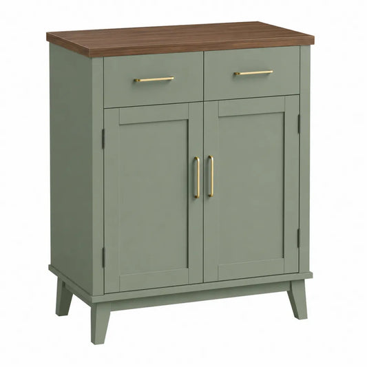 Credenza in MDF verde con piano in legno marrone 90x40x100 cm