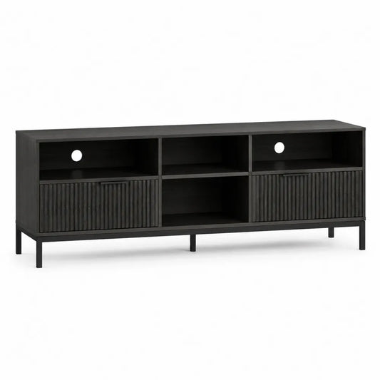 Credenza TV in Legno MDF e Metallo Nero con Ripiani