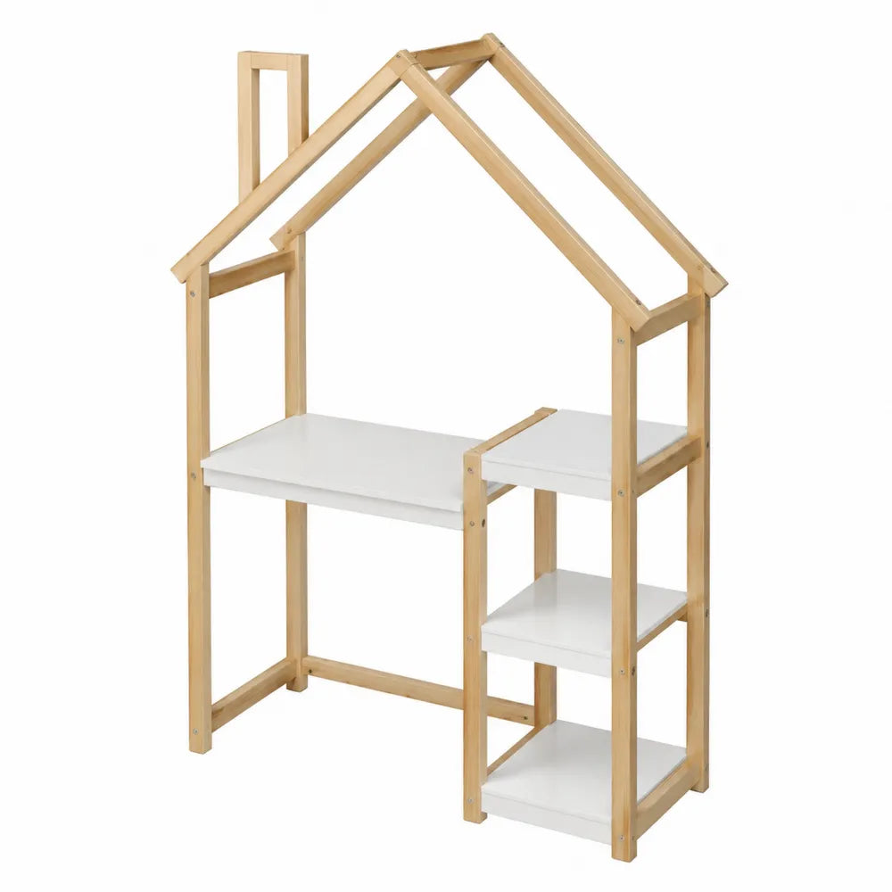 Scrivania libreria a forma di casa in legno e MDF bianco