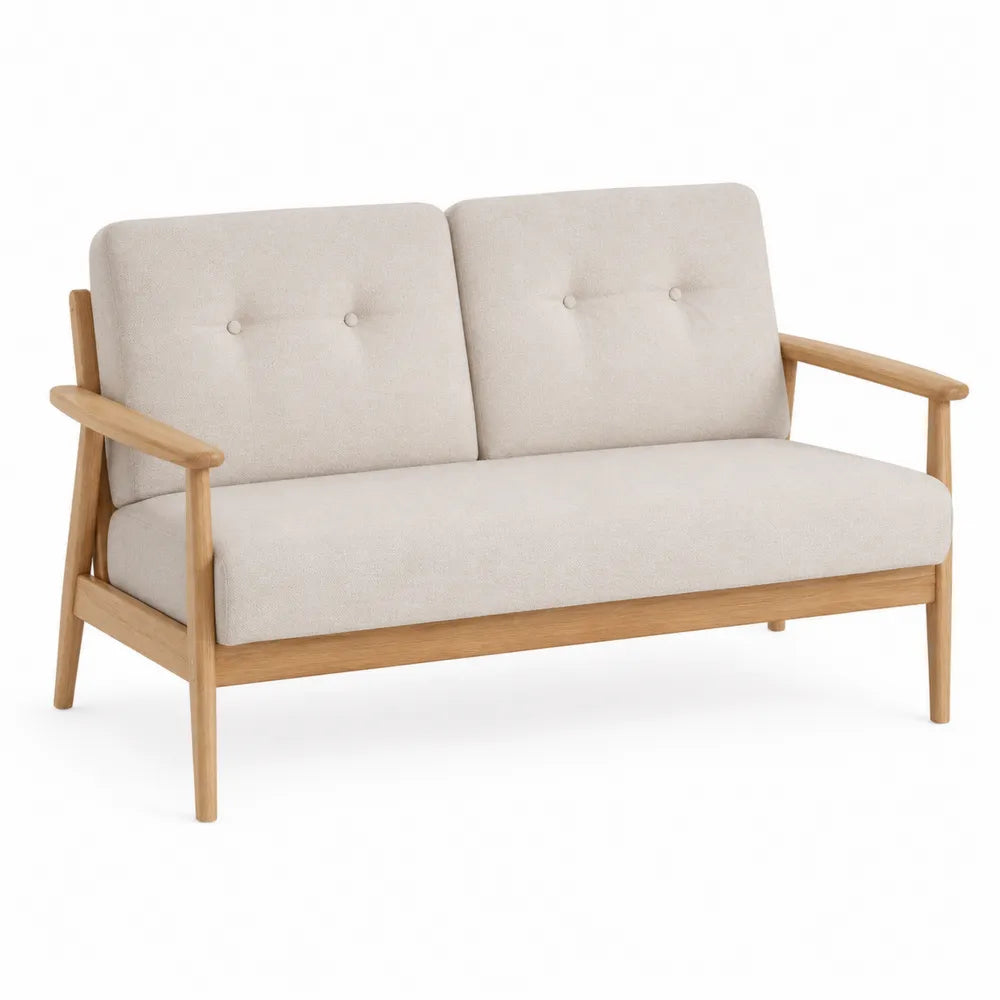 Divano a 2 posti in legno e tessuto beige