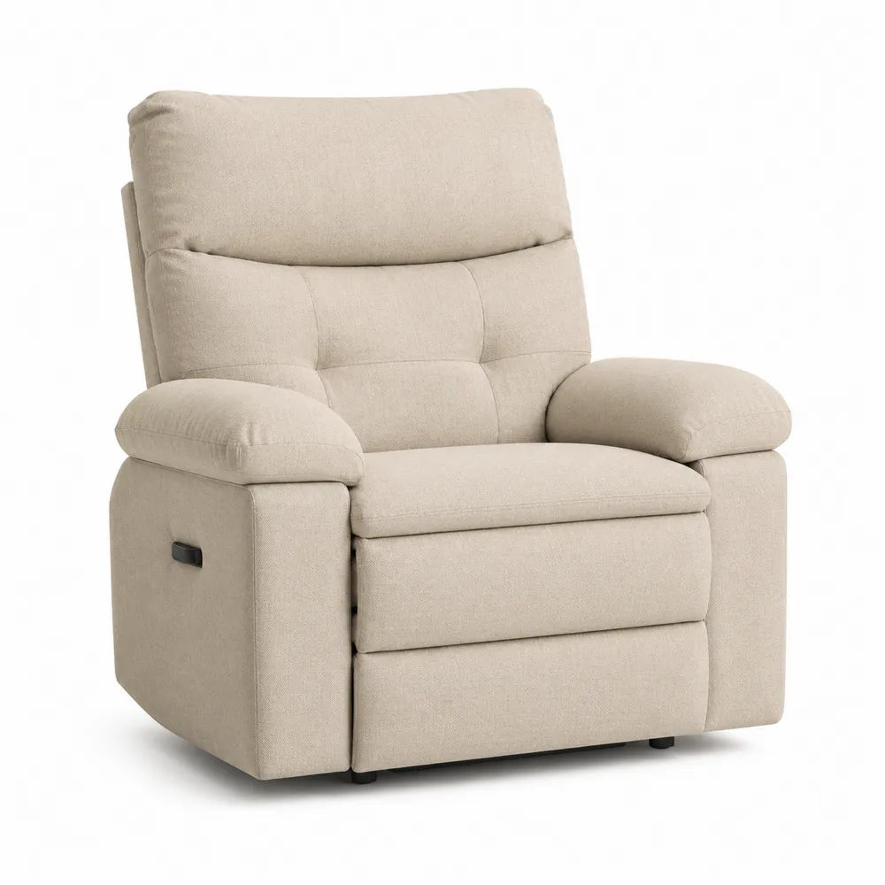 Poltrona reclinabile in tessuto beige con schiuma