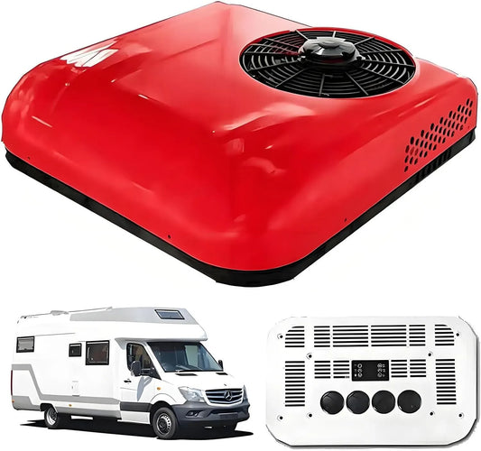 Condizionatore 12V/24V Red-12V, 12 V, stretto, rosso, unità di climatizzazione da tetto slim fit per camper